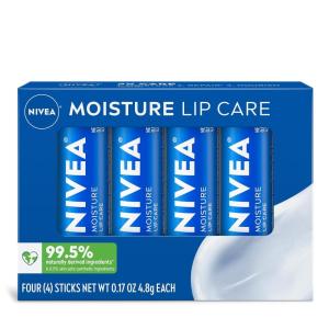 imageNIVEA Moisture Lip Care Lip Balm Stick with Shea Butter Jojoba Oil and Avocado Oil 017 Oz Pack of 4Moisture Lip Care