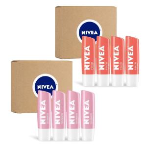 imageNIVEA Lip Balm Set with Shea Butter and Jojoba Oil Peach Lip Care Tinted Lip Balm for Soft Lips 017 Oz Stick Pack of 4  Shimmer Lip Care Shimmer Lip Balm 017 Oz Stick Pack of 4