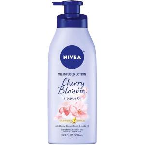 imageNIVEA Oil Infused Cherry Blossom and Jojoba Oil Body Lotion NonGreasy Cherry Blossom Scented Lotion Moisturizes for 24 Hours 169 Fl Oz Pump BottleCherry Blossom