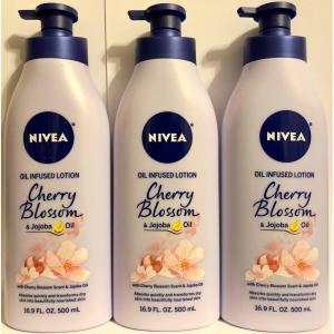 imageNIVEA Oil Infused Cherry Blossom and Jojoba Oil Body Lotion NonGreasy Cherry Blossom Scented Lotion Moisturizes for 24 Hours 169 Fl Oz Pump BottleCherry