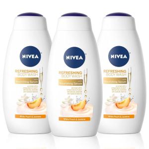 imageNIVEA Refreshing White Peach and Jasmine Body Wash Scented Body Wash with Nourishing Serum PlantDerived Oils Essential Skin Lipids and Vitamins 20 Fl Oz Bottle20 Fl Oz Pack of 3