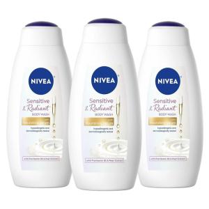 imageNIVEA Sensitive and Radiant Body Wash with Nourishing Serum Provitamin B5 and Pearl Extract 20 Fl Oz Bottles 3 Count Pack of 120 Fl Oz Pack of 3
