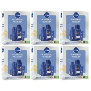 imageNIVEA Skin Care Set For Her Nourishing Body Wash Moisturizing Body Lotion Lip Balm Stick with Shea Butter ampamp Multi Purpose Face Body ampamp Foot Cream 4 Piece Gift Set Pack of 64 Piece Set Pack of 6