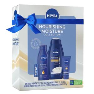 imageNIVEA Skin Care Set For Her Nourishing Body Wash Moisturizing Body Lotion Lip Balm Stick with Shea Butter ampamp Multi Purpose Face Body ampamp Foot Cream 4 Piece Gift Set Pack of 64 Piece Set