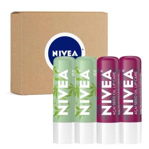 imageNIVEA Vegan Lip Care Variety Pack Acai and Hemp Seed Oil Shea Butter Lip Balm Sticks Pack of 4Acai and Hemp