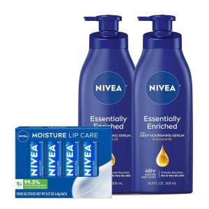 imageNIVEA Skin Care Set NIVEA Essentially Enriched Body Lotion for Dry Skin 169 Fl Oz Bottle Pack of 2  NIVEA Moisture Lip Care Lip Balm Set 017 Oz Stick Pack of 4