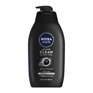 imageNIVEA Men Active Clean Body Wash with Natural Charcoal for Normal to Oily Skin 3in1 Charcoal Body Wash Face and Hair Draws Out Dirt and Impurities 169 Fl Oz Bottle Pack of 330 Fl Oz Pack of 1