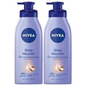 imageNIVEA Shea Nourish Body Lotion for Dry Skin with Hyaluronic Acid Shea Butter and Deep Nourishing Serum 48Hour Body Moisturizer 338 Fl Oz Pump BottleSoft Milk