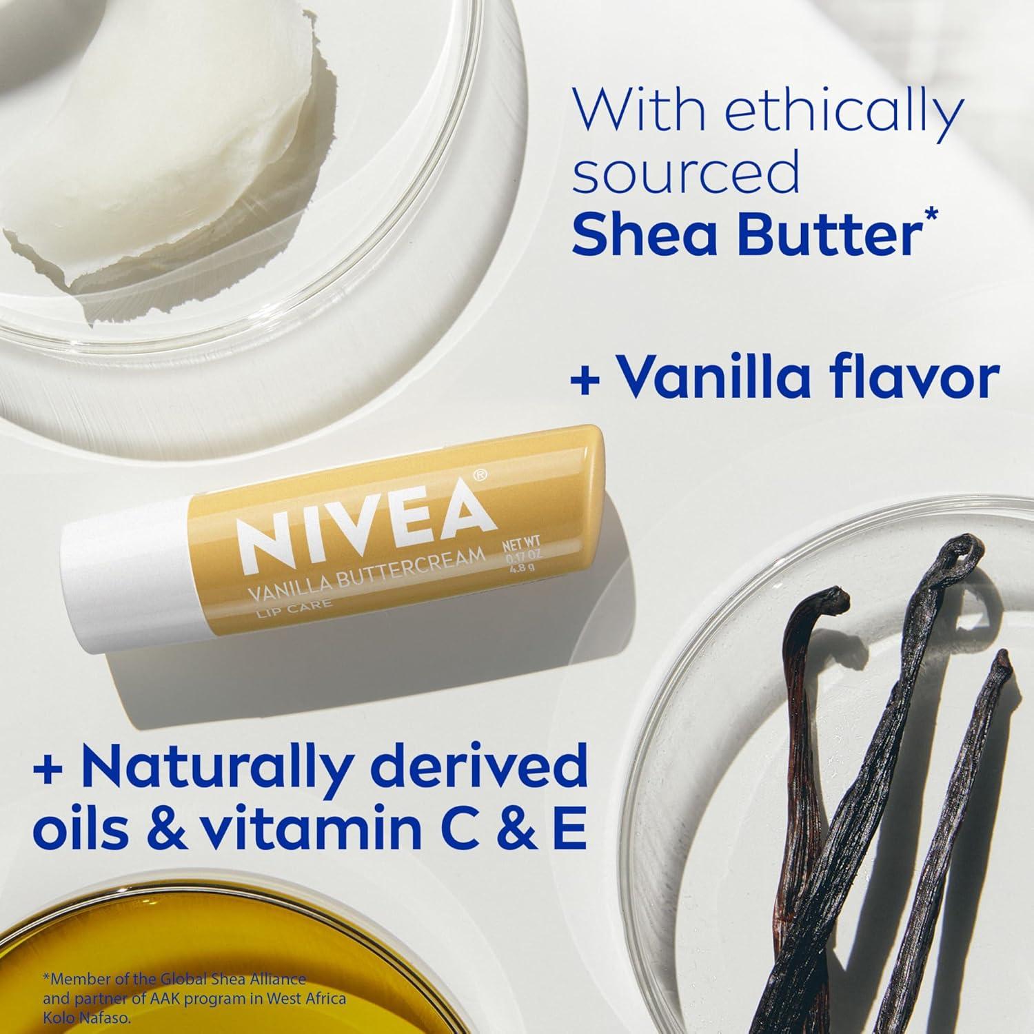 imageNIVEA Mango Lip Care Vegan Lip Balm Pack with Shea Butter Nourishing Oils and Vitamin C ampamp E 3in1 Moisturize Repair and Protect 017 Oz Stick Pack of 4Vanilla