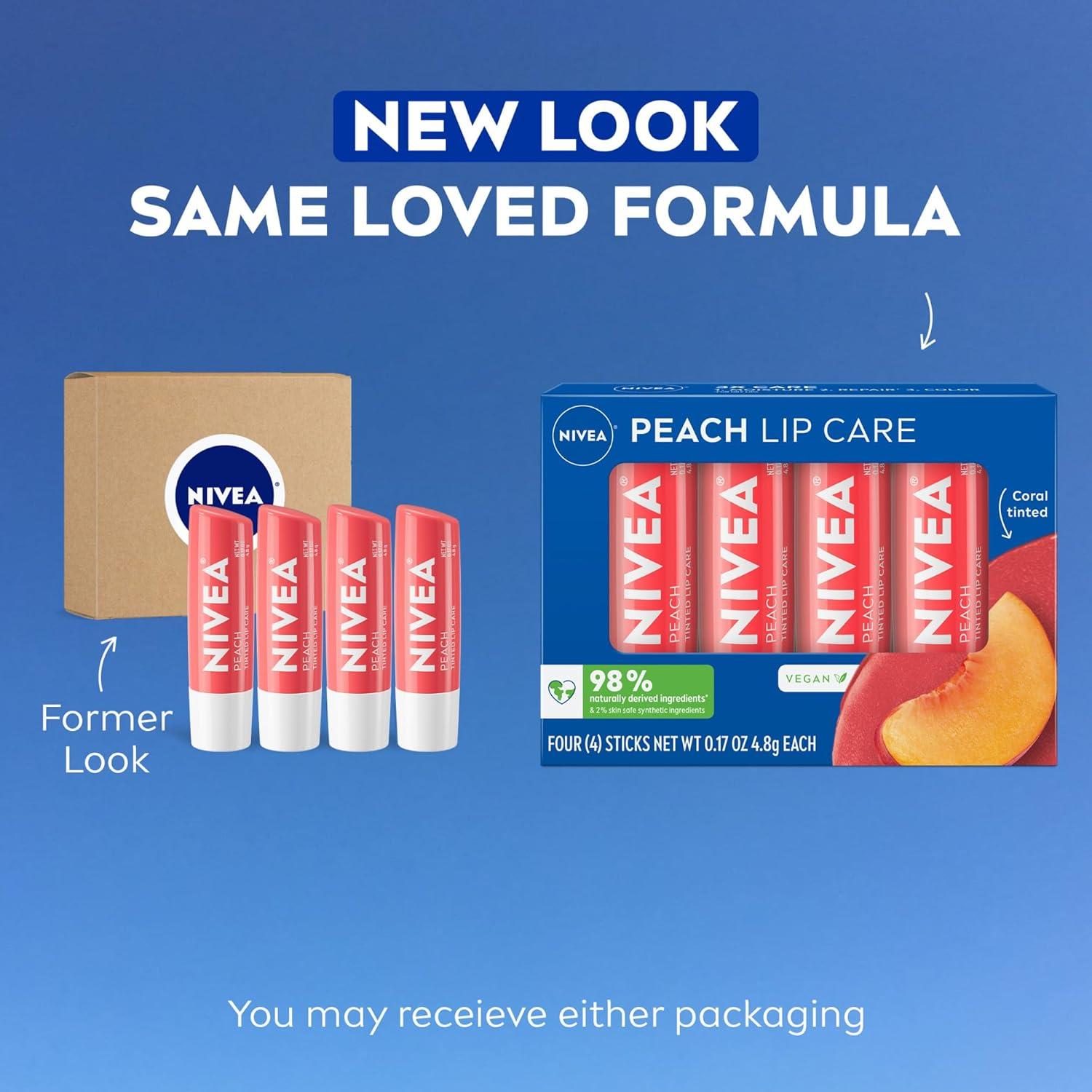 imageNIVEA Mango Lip Care Vegan Lip Balm Pack with Shea Butter Nourishing Oils and Vitamin C ampamp E 3in1 Moisturize Repair and Protect 017 Oz Stick Pack of 4Peach