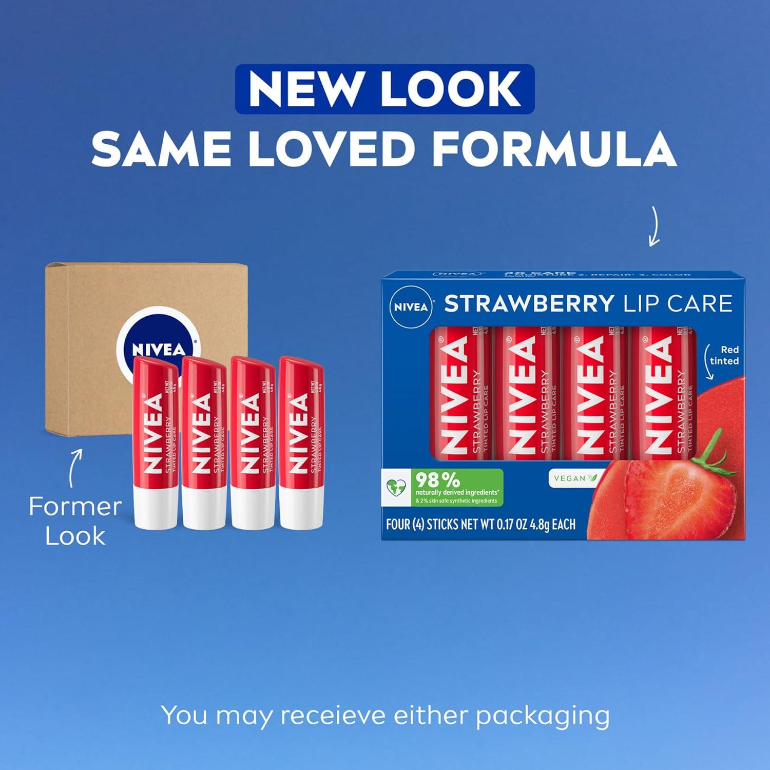 imageNIVEA Mango Lip Care Vegan Lip Balm Pack with Shea Butter Nourishing Oils and Vitamin C ampamp E 3in1 Moisturize Repair and Protect 017 Oz Stick Pack of 4Strawberry