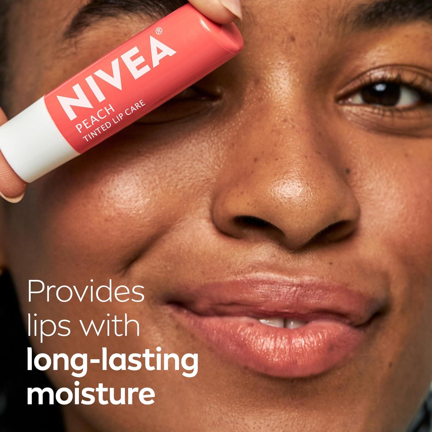 imageNIVEA Mango Lip Care Vegan Lip Balm Pack with Shea Butter Nourishing Oils and Vitamin C ampamp E 3in1 Moisturize Repair and Protect 017 Oz Stick Pack of 4Peach