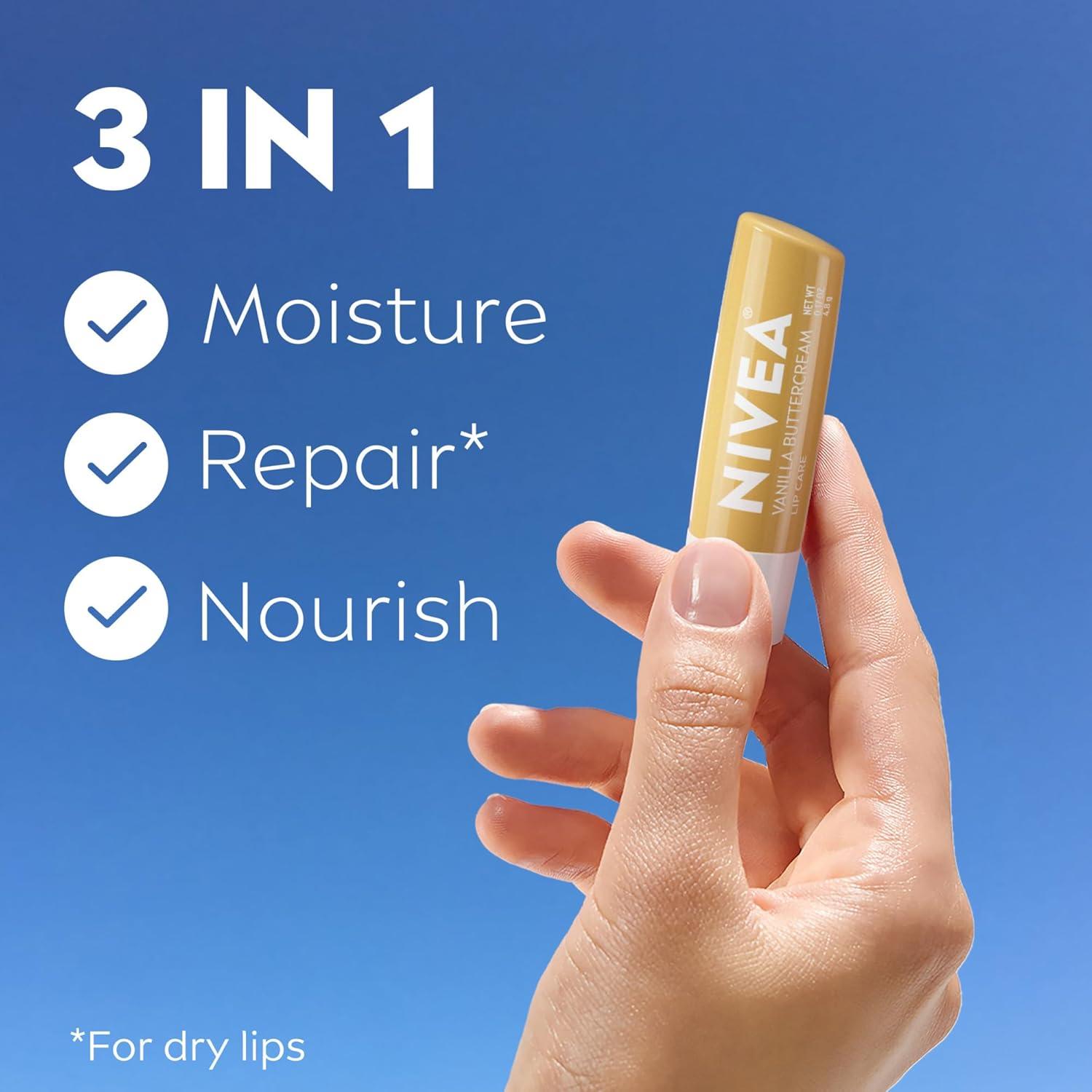 imageNIVEA Mango Lip Care Vegan Lip Balm Pack with Shea Butter Nourishing Oils and Vitamin C ampamp E 3in1 Moisturize Repair and Protect 017 Oz Stick Pack of 4Vanilla