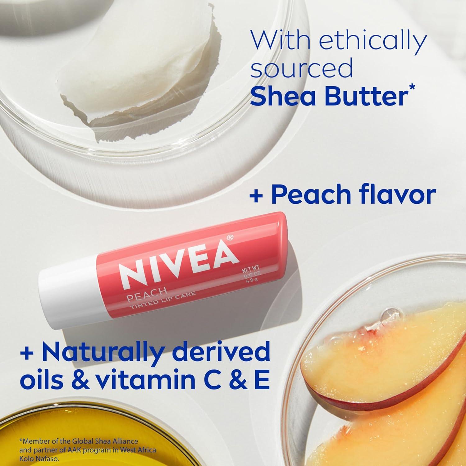 imageNIVEA Mango Lip Care Vegan Lip Balm Pack with Shea Butter Nourishing Oils and Vitamin C ampamp E 3in1 Moisturize Repair and Protect 017 Oz Stick Pack of 4Peach