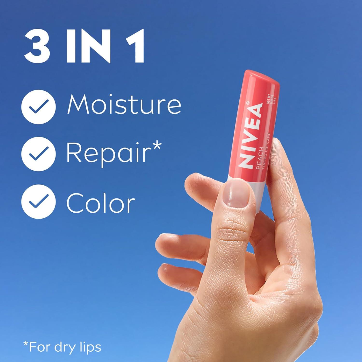 imageNIVEA Mango Lip Care Vegan Lip Balm Pack with Shea Butter Nourishing Oils and Vitamin C ampamp E 3in1 Moisturize Repair and Protect 017 Oz Stick Pack of 4Peach