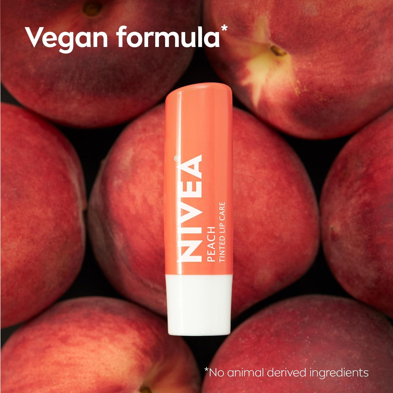 imageNIVEA Mango Lip Care Vegan Lip Balm Pack with Shea Butter Nourishing Oils and Vitamin C ampamp E 3in1 Moisturize Repair and Protect 017 Oz Stick Pack of 4Peach