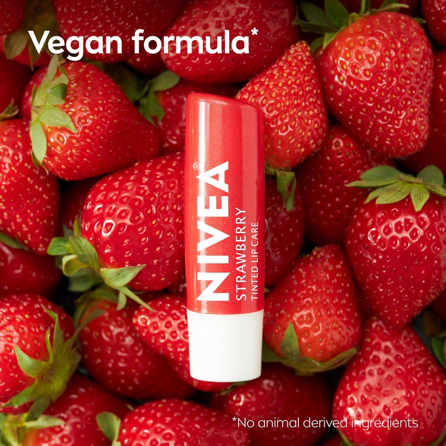 imageNIVEA Mango Lip Care Vegan Lip Balm Pack with Shea Butter Nourishing Oils and Vitamin C ampamp E 3in1 Moisturize Repair and Protect 017 Oz Stick Pack of 4Strawberry