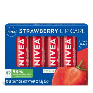imageNIVEA Mango Lip Care Vegan Lip Balm Pack with Shea Butter Nourishing Oils and Vitamin C ampamp E 3in1 Moisturize Repair and Protect 017 Oz Stick Pack of 4Strawberry