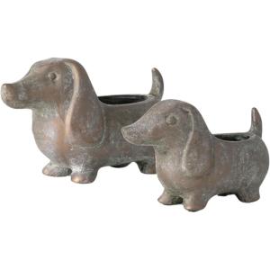 imageSullivans Dachshund Dog Planter Set of 2 Distressed Terracotta Bronze for Indoor and Outdoor Flower Garden Statue Decor