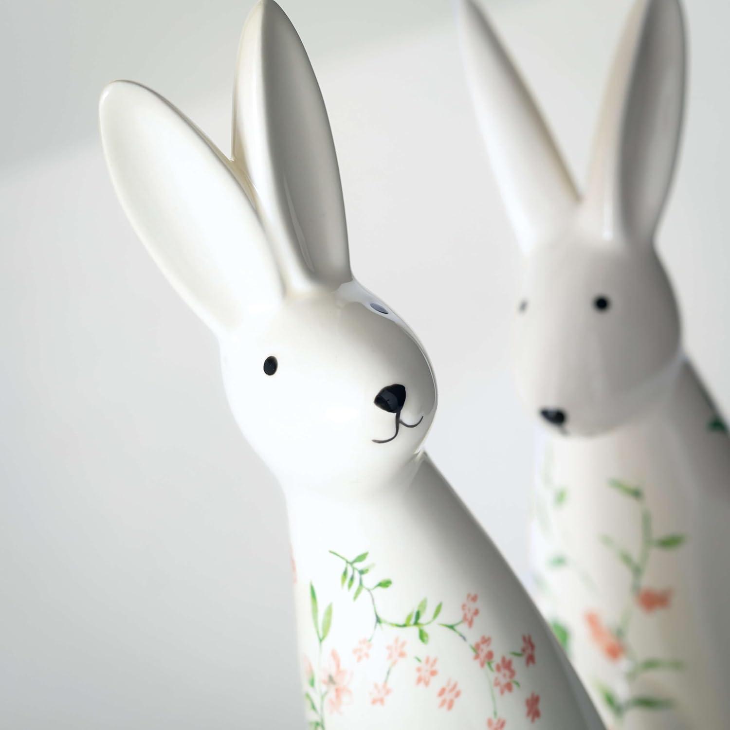 imageSulivans Floral Bunny Ceramic Figurine Set of 2 Perfect for a Table Centerpiece Mantels and Shelf Decoration Small Statue for Indoor Spring Decor for Home Office Patio