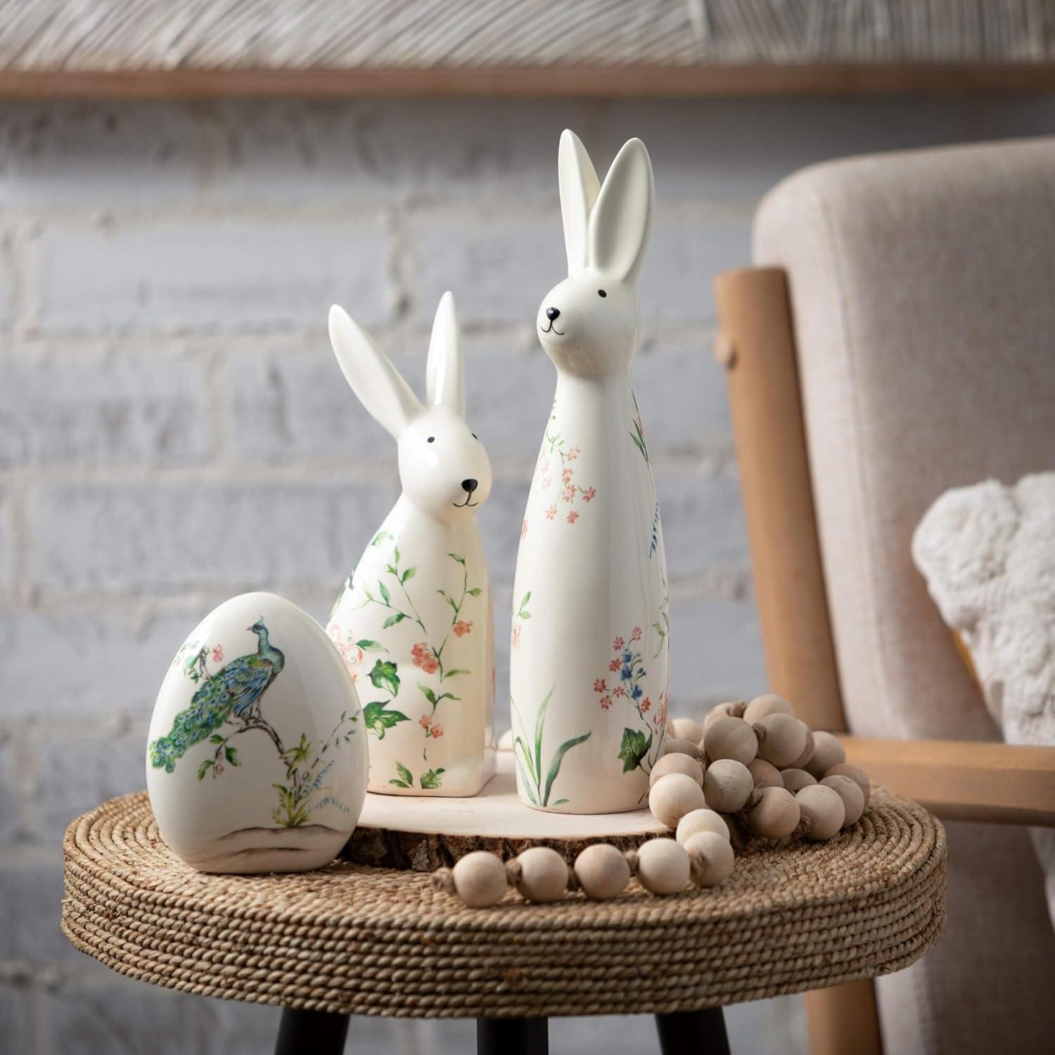 imageSulivans Floral Bunny Ceramic Figurine Set of 2 Perfect for a Table Centerpiece Mantels and Shelf Decoration Small Statue for Indoor Spring Decor for Home Office Patio