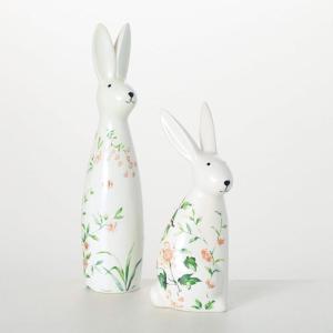 imageSulivans Floral Bunny Ceramic Figurine Set of 2 Perfect for a Table Centerpiece Mantels and Shelf Decoration Small Statue for Indoor Spring Decor for Home Office Patio
