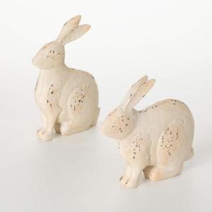 imageSulivans Rustic White Bunny Figurines Figure Set of 2 Perfect for a Table Centerpiece Mantels and Shelf Decoration Small Statue for Indoor Spring Decor for Home Office Patio