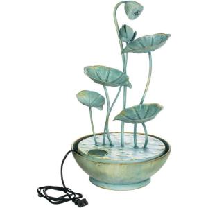 imageSullivans Green Verdigris Lily Pad Water Fountain with Easy Setup Pump Small Desk Waterfall for Meditation Indoor or Outdoor Garden Patio Living Room and Office Home Decor
