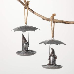 imageSullivans Grey Ceramic Rainy Day Gnome Hanging Bird Feeders Set of 2 Birdwatching Decoration for Outdoor Birdwatching Perfect for Garden Yard Deck and Patio