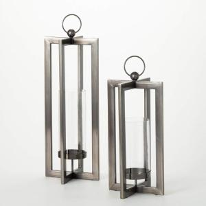 imageSullivans Silver Framed Modern Candle Lanterns Set of 2 Lantern Decor Home Decor for Living Room Kitchen Entryway Decor Standing or Hanging Lantern