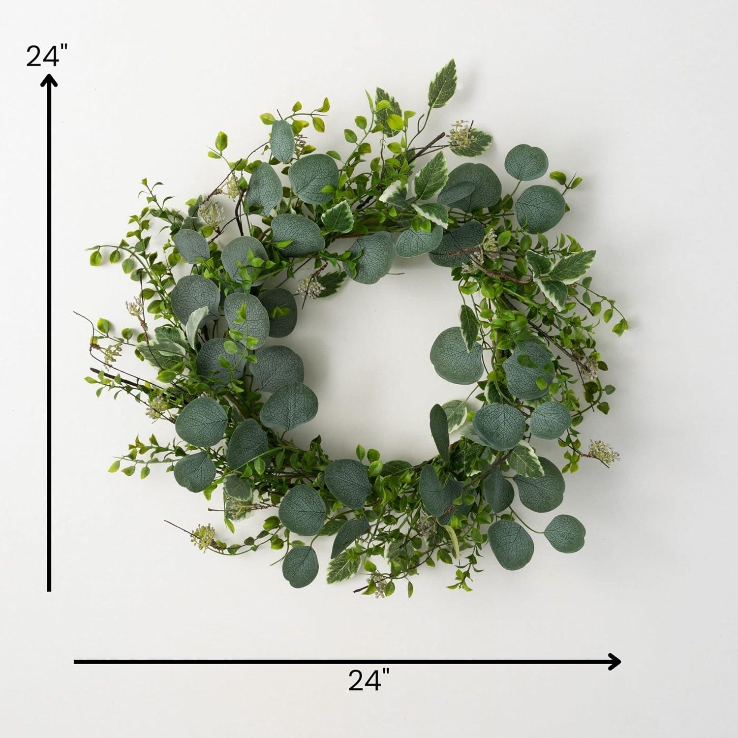 imageSullivans Blue Boxwood Decorative Artificial Wreath Wreaths for Front Door Front Porch Dcor Fake Plants Door Decorations 24 x 7 GreenMixed Foliage