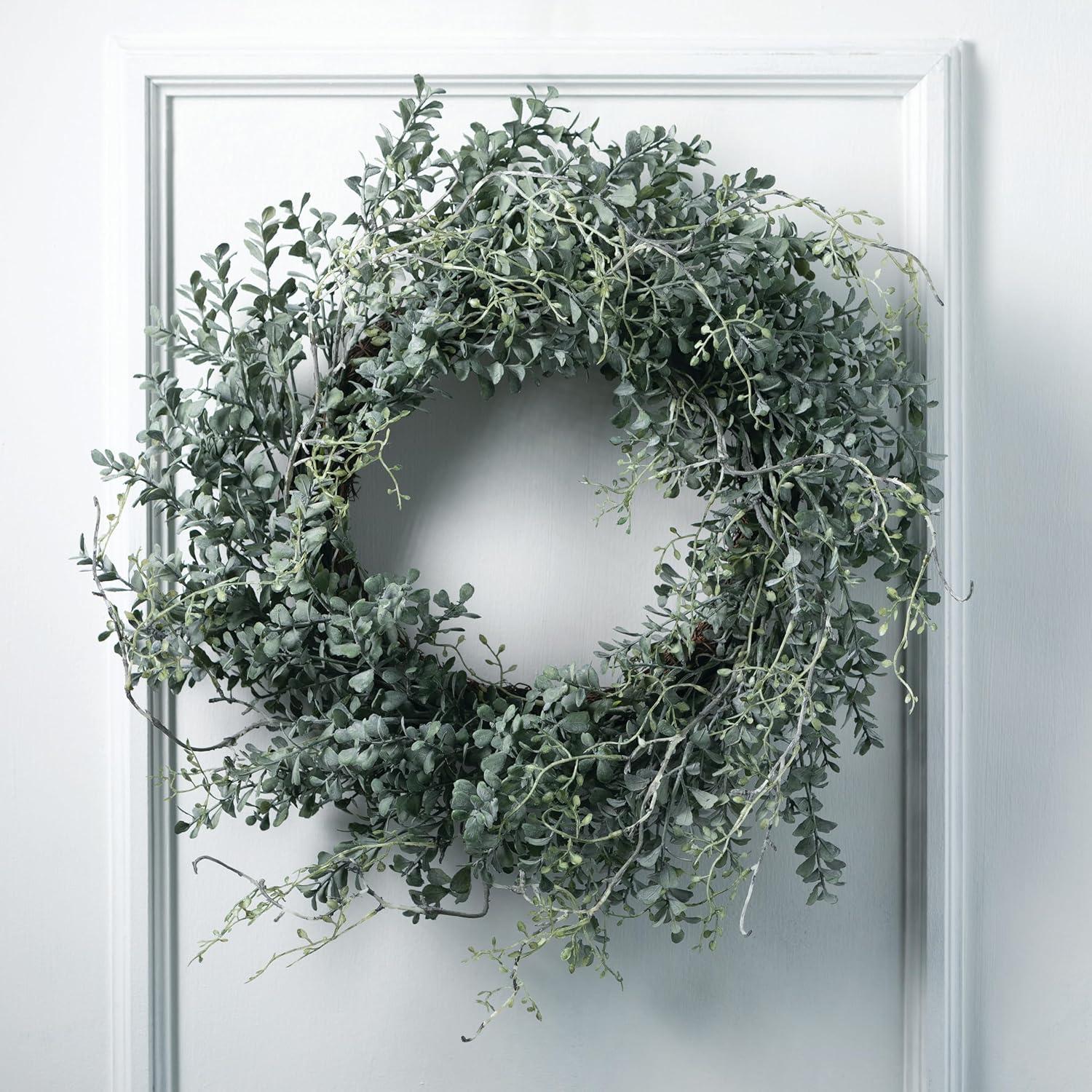imageSullivans Blue Boxwood Decorative Artificial Wreath Wreaths for Front Door Front Porch Dcor Fake Plants Door Decorations 24 x 7 GreenTraditional