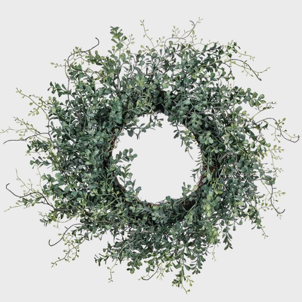 imageSullivans Blue Boxwood Decorative Artificial Wreath Wreaths for Front Door Front Porch Dcor Fake Plants Door Decorations 24 x 7 GreenTraditional