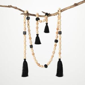imageSullivans 65 ft Neutral Wood Bead ampamp Black Tassel Garland Set of 2 Artificial Greenery Versatile Garland Decor for All Seasons Perfect for Weddings Fireplace Mantels Dining and Living RoomsBlack  Tan