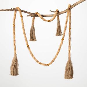 imageSullivans 65 ft Neutral Wood Bead ampamp Black Tassel Garland Set of 2 Artificial Greenery Versatile Garland Decor for All Seasons Perfect for Weddings Fireplace Mantels Dining and Living RoomsNeutral
