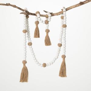 imageSullivans 65 ft Neutral Wood Bead ampamp Black Tassel Garland Set of 2 Artificial Greenery Versatile Garland Decor for All Seasons Perfect for Weddings Fireplace Mantels Dining and Living RoomsWhite  Tan