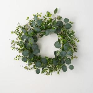 imageSullivans Blue Boxwood Decorative Artificial Wreath Wreaths for Front Door Front Porch Dcor Fake Plants Door Decorations 24 x 7 GreenMixed Foliage