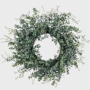 imageSullivans Blue Boxwood Decorative Artificial Wreath Wreaths for Front Door Front Porch Dcor Fake Plants Door Decorations 24 x 7 GreenTraditional
