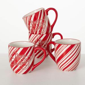imageSullivans Ceramic Candy Cane Merry Christmas Mug Set of 4 Holiday Hot Chocolate Coffee Latte Tea Cups Perfect for Holiday Gifts