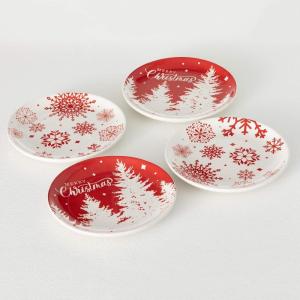 imageSullivans Red Snowflake Snack Plate Set of 4 Christmas Salad Pasta and Appetizer Plates Christmas Dinnerware 8quot x 8quot Dessert Plates