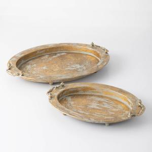 imageSullivans Rustic Gold Metal Tray Set of 2 MoroccanInspired Decorative Ottoman Coffee Table Catchall Countertop Storage Serving Trays for Autumn Decor Perfect for Home ampamp Office