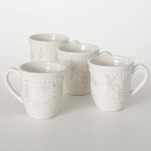 imageSullivans White Ceramic Christmas Silver Snowflake Mug Set of 4 Holiday Hot Chocolate Coffee Latte Tea Cups Perfect for Holiday Gifts