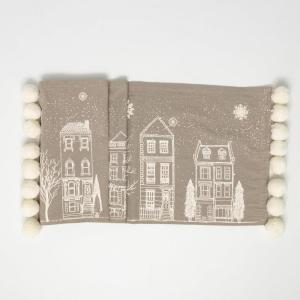 imageSullivans White Snowy Christmas Village Design Table Runner Boho Farmhouse Burlap Linen Style Rustic Kitchen Table Decor