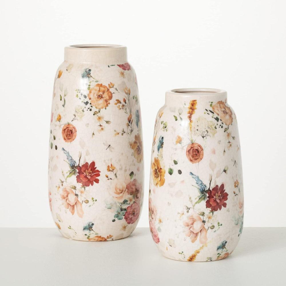 imageSullivans 1275quot ampamp 105quot Elegant Blossom Pattern Vases  Set of 2 Multicolor Home Dcor Accents Tabletop Vases Living Room Dcor Mantle and Entryway Vases