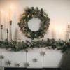 imageSullivans Prelit 24quot Christmas Wreath ampamp Hanger Bundle Flocked Christmas Door Wreath with Lights Lighted Pine Christmas Wreath Christmas Decorations Pinecones Gold Accents and Battery Timer
