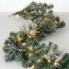 imageSullivans 9 Prelit Christmas Garland Christmas Decor Garland Christmas Decorations Artificial Flocked Pine Garland For Mantle with Lights Pinecones Battery Timer and Gold Accents Holiday Decor9 Ft Flocked Pine