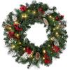 imageSullivans Prelit 24quot Christmas Wreath Christmas Decor Flocked Christmas Door Wreath with Lights Lighted Pine Christmas Wreath Christmas Decorations Pinecones Gold Accents and Battery TimerRed Berries