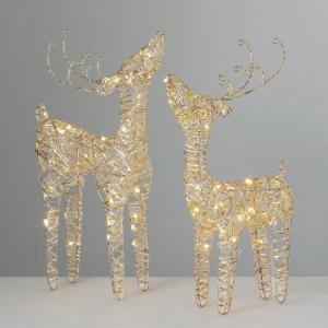 imageSullivans 22quot H and 18quot H Outdoor Lighted Reindeer LED Christmas Decor LED Lights Christmas Decorations Holiday Decor Tabletop or Mantel Decor Set of 2 GoldGold Reindeer