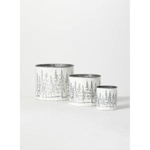 imageSullivans Christmas Weathered Metal Tree Planters Set of 3 Christmas Decorations Christmas Decor Holiday Decor White 7 inches Tall