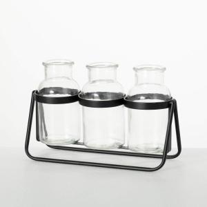 imageSullivans Glass Bottle Vase in Metal Frame Set of 2 Vases for Decor Modern Home Decor Vases for Centerpieces Mantle Tabletop Accent Table Vases Living Room Bedroom Kitchen Entryway DecorSet of 3